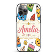 Cute Kawaii Cats Crayons and Pencils Fun School Custom Name Protective Phone Case Mobile Cover Durable Everyday Smartphone Shock Resistant