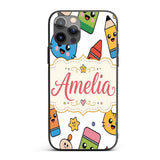Cute Kawaii Cats Crayons and Pencils Fun School Custom Name Protective Phone Case Mobile Cover Durable Everyday Smartphone Shock Resistant