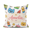 Custom Name Kawaii Cats Crayons and Pencils Fun Seamless Pattern Square Filled Cushion Throw Pillow Sofa Bed Home Decor Zip Washable UK Made