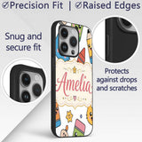 Cute Kawaii Cats Crayons and Pencils Fun School Custom Name Protective Phone Case Mobile Cover Durable Everyday Smartphone Shock Resistant