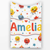Cute Smiling Emoji Faces Party Hats Stars Seamless Pattern Lovely  Personalised Custom Name Super Soft Fleece Blanket Bed Sofa Throw