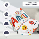Cute Smiling Emoji Faces Party Hats Stars Seamless Pattern Lovely  Personalised Custom Name Super Soft Fleece Blanket Bed Sofa Throw
