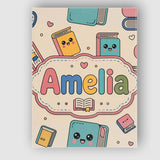 Personalised Name Cute Kawaii Books and Custom  Modern Room Accent Elegant Feature Canvas Wall Art Print Decor Picture Ready to Hang