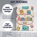 Personalised Name Cute Kawaii Books and Custom  Modern Room Accent Elegant Feature Canvas Wall Art Print Decor Picture Ready to Hang