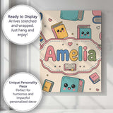 Personalised Name Cute Kawaii Books and Custom  Modern Room Accent Elegant Feature Canvas Wall Art Print Decor Picture Ready to Hang