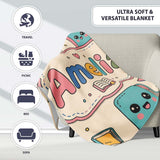 Cute Kawaii Books and Study Elements Learning Seamless Pattern  Personalised Custom Name Super Soft Fleece Blanket Bed Sofa Throw