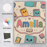 Personalised Name Cute Kawaii Books and Custom  Modern Room Accent Elegant Feature Canvas Wall Art Print Decor Picture Ready to Hang