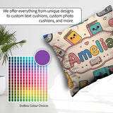 Custom Name Kawaii Books and Elements Learning Seamless Pattern Square Filled Cushion Throw Pillow Sofa Bed Home Decor Zip Washable UK Made