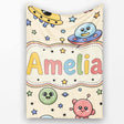 Cute Cartoon UFO Aliens Galaxy Stars Space Seamless Pattern Lovely  Personalised Custom Name Super Soft Fleece Blanket Bed Sofa Throw