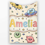Cute Cartoon UFO Aliens Galaxy Stars Space Seamless Pattern Lovely  Personalised Custom Name Super Soft Fleece Blanket Bed Sofa Throw