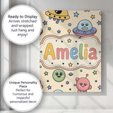 Personalised Name Cute Cartoon UFO Aliens Custom  Unique Gift Idea Elegant Feature Canvas Wall Art Print Decor Picture Ready to Hang