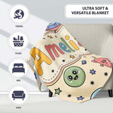 Cute Cartoon UFO Aliens Galaxy Stars Space Seamless Pattern Lovely  Personalised Custom Name Super Soft Fleece Blanket Bed Sofa Throw