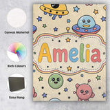 Personalised Name Cute Cartoon UFO Aliens Custom  Unique Gift Idea Elegant Feature Canvas Wall Art Print Decor Picture Ready to Hang