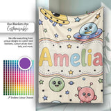 Cute Cartoon UFO Aliens Galaxy Stars Space Seamless Pattern Lovely  Personalised Custom Name Super Soft Fleece Blanket Bed Sofa Throw