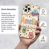 Cute Cartoon UFO Aliens Galaxy Printed Design Custom Name Protective Phone Case Mobile Cover Durable Everyday Smartphone Shock Resistant