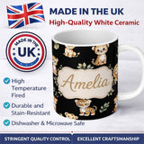 Personalized Custom Name Cute Baby Jungle Animals with Leaves on Cream Beige Background 11oz Ceramic Coffee Tea Mug White Large Handle