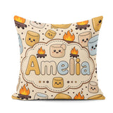 Custom Name Cute Campfire Smores Sweet Treat Seamless Pattern Square Filled Cushion Throw Pillow Sofa Bed Home Decor Zip Washable UK Made