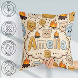 Custom Name Cute Campfire Smores Sweet Treat Seamless Pattern Square Filled Cushion Throw Pillow Sofa Bed Home Decor Zip Washable UK Made