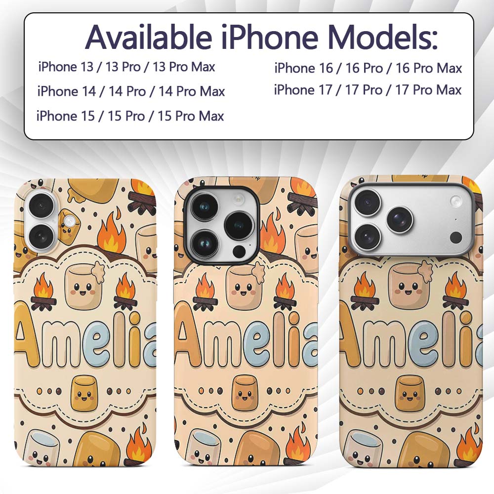 Cute Marshmallows Campfire Smores Sweet Treat Custom Name Protective Phone Case Mobile Cover Durable Everyday Smartphone Shock Resistant
