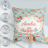 Custom Name Cake Tile Seamless Pattern Pastel Dessert Sweet Food Square Filled Cushion Throw Pillow Sofa Bed Home Decor Zip Washable UK Made