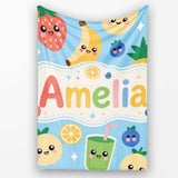 Cute Kawaii Fruits Smoothie Banana Strawberry Pineapple Seamless  Personalised Custom Name Super Soft Fleece Blanket Bed Sofa Throw