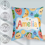 Custom Name Kawaii Fruits Smoothie Strawberry Pineapple Seamless Square Filled Cushion Throw Pillow Sofa Bed Home Decor Zip Washable UK Made