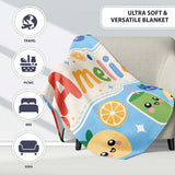 Cute Kawaii Fruits Smoothie Banana Strawberry Pineapple Seamless  Personalised Custom Name Super Soft Fleece Blanket Bed Sofa Throw
