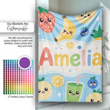 Cute Kawaii Fruits Smoothie Banana Strawberry Pineapple Seamless  Personalised Custom Name Super Soft Fleece Blanket Bed Sofa Throw