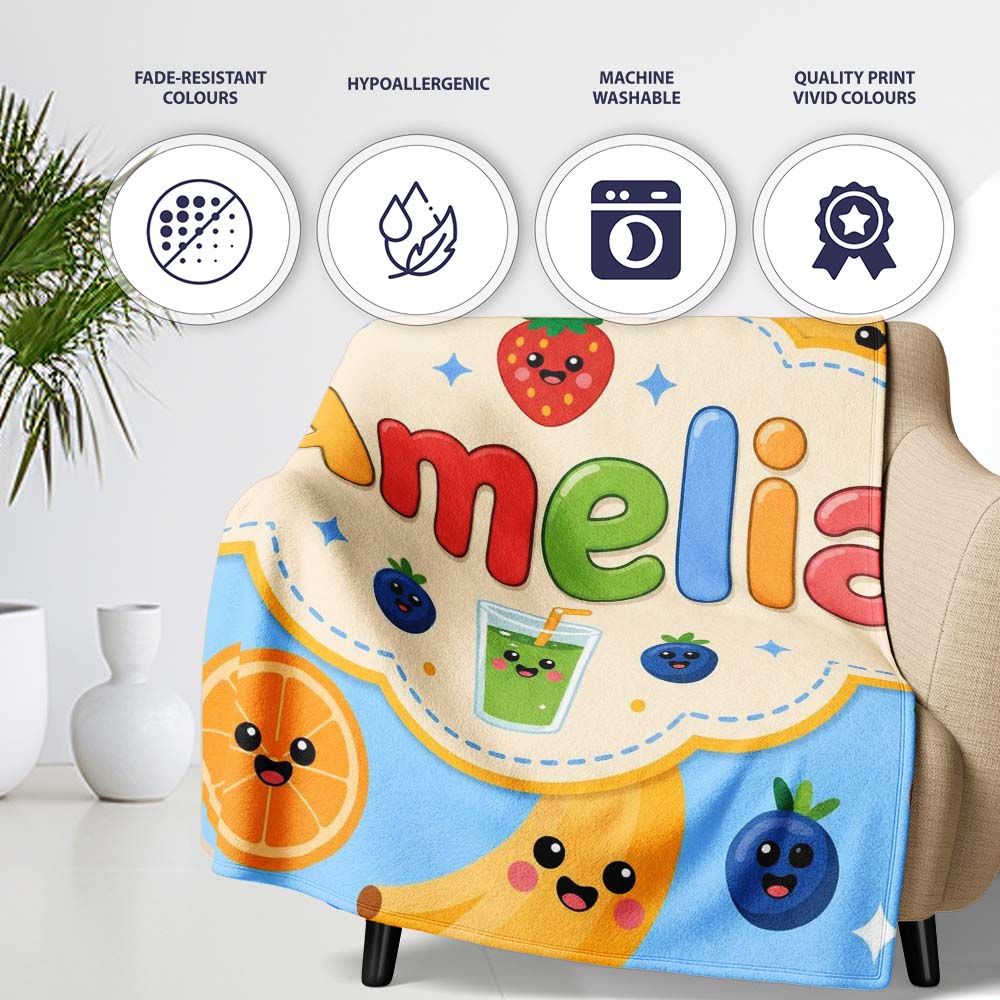 Cute Kawaii Fruits Juice Drink Strawberry Banana Orange Seamless  Personalised Custom Name Super Soft Fleece Blanket Bed Sofa Throw