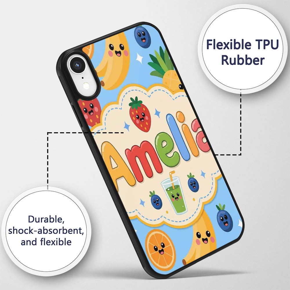 Cute Kawaii Fruits Juice Drink Strawberry Banana Custom Name Protective Phone Case Mobile Cover Durable Everyday Smartphone Shock Resistant