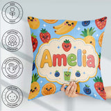 Custom Name Kawaii Fruits Juice Drink Strawberry Banana Seamless Square Filled Cushion Throw Pillow Sofa Bed Home Decor Zip Washable UK Made