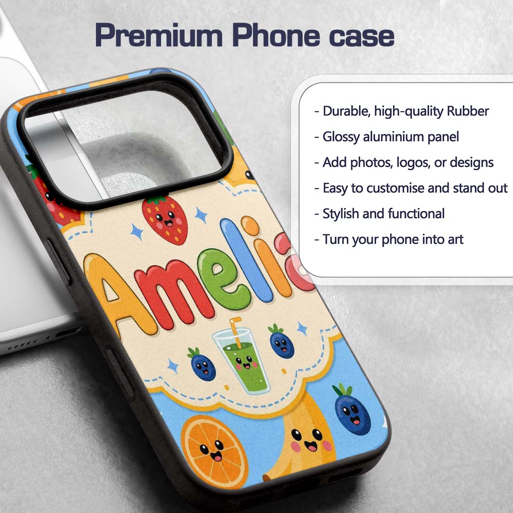 Cute Kawaii Fruits Juice Drink Strawberry Banana Custom Name Protective Phone Case Mobile Cover Durable Everyday Smartphone Shock Resistant