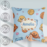 Custom Name Kawaii Planets Basketball Fun Space Seamless Pattern Square Filled Cushion Throw Pillow Sofa Bed Home Decor Zip Washable UK Made