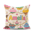 Custom Name Cute Birthday Cupcakes Candles Sweet Treats Seamless Square Filled Cushion Throw Pillow Sofa Bed Home Decor Zip Washable UK Made