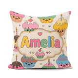 Custom Name Cute Birthday Cupcakes Candles Sweet Treats Seamless Square Filled Cushion Throw Pillow Sofa Bed Home Decor Zip Washable UK Made