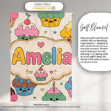 Cute Birthday Cupcakes Candles Sweet Treats Seamless Pattern Lovely  Personalised Custom Name Super Soft Fleece Blanket Bed Sofa Throw