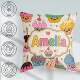 Custom Name Cute Birthday Cupcakes Candles Sweet Treats Seamless Square Filled Cushion Throw Pillow Sofa Bed Home Decor Zip Washable UK Made