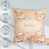 Custom Name Cute Sheep Cloud Cartoon Farm Animal Pattern Cute Square Filled Cushion Throw Pillow Sofa Bed Home Decor Zip Washable UK Made