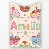 Cute Birthday Cupcakes Sweet Treat Candles Seamless Pattern Lovely  Personalised Custom Name Super Soft Fleece Blanket Bed Sofa Throw