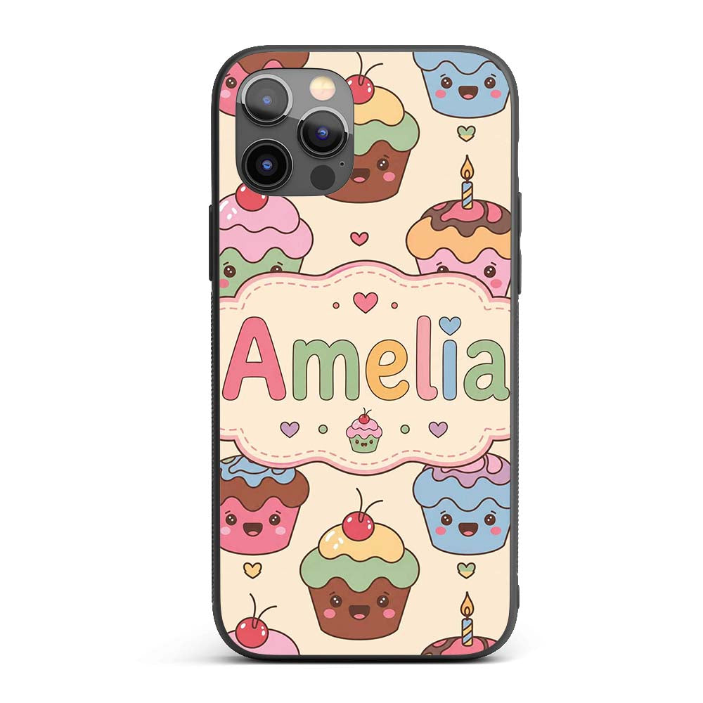 Cute Birthday Cupcakes Sweet Treat Printed Design Custom Name Protective Phone Case Mobile Cover Durable Everyday Smartphone Shock Resistant