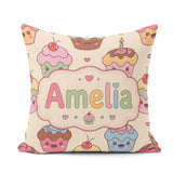 Custom Name Cute Birthday Cupcakes Sweet Treat Candles Seamless Square Filled Cushion Throw Pillow Sofa Bed Home Decor Zip Washable UK Made