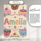 Cute Birthday Cupcakes Sweet Treat Candles Seamless Pattern Lovely  Personalised Custom Name Super Soft Fleece Blanket Bed Sofa Throw