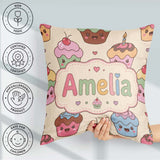 Custom Name Cute Birthday Cupcakes Sweet Treat Candles Seamless Square Filled Cushion Throw Pillow Sofa Bed Home Decor Zip Washable UK Made