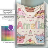 Cute Birthday Cupcakes Sweet Treat Candles Seamless Pattern Lovely  Personalised Custom Name Super Soft Fleece Blanket Bed Sofa Throw