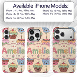 Cute Birthday Cupcakes Sweet Treat Printed Design Custom Name Protective Phone Case Mobile Cover Durable Everyday Smartphone Shock Resistant