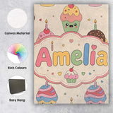 Personalised Name CuteKawaii Birthday Custom Modern Room Accent Creative Decorator Style Canvas Wall Art Print Decor Picture Ready to Hang