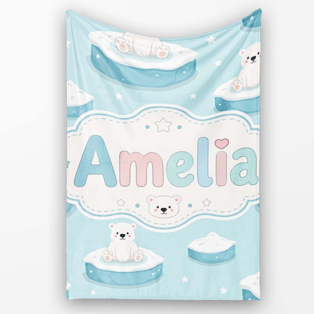 Cute Polar Bears on Ice Floes Arctic Winter Cute Animals Seamless  Personalised Custom Name Super Soft Fleece Blanket Bed Sofa Throw