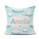 Custom Name Cute Polar Bears on Ice Floes Arctic Winter Seamless Square Filled Cushion Throw Pillow Sofa Bed Home Decor Zip Washable UK Made