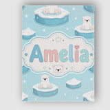 Personalised Name Cute Polar Bears on Ice Custom  Unique Gift Idea Elegant Feature Canvas Wall Art Print Decor Picture Ready to Hang