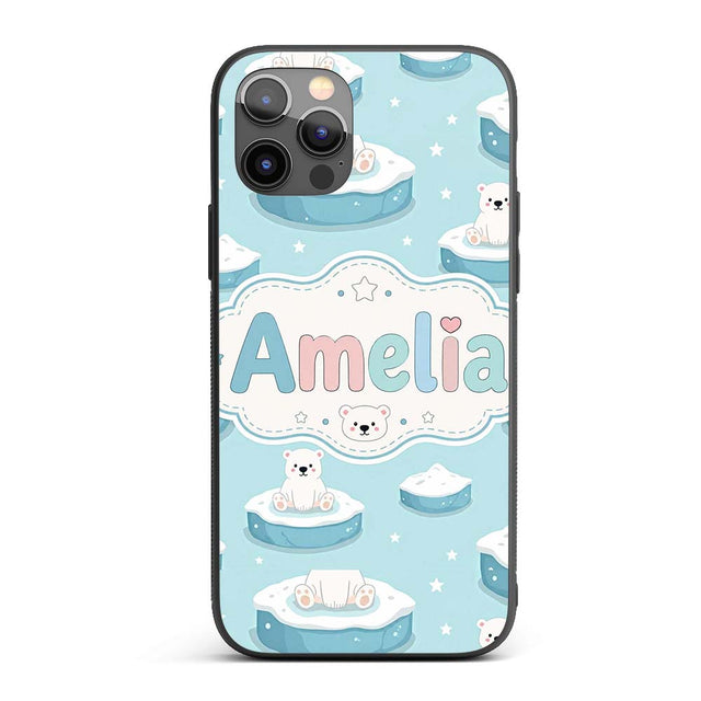 Cute Polar Bears on Ice Floes Arctic Winter Cute Custom Name Protective Phone Case Mobile Cover Durable Everyday Smartphone Shock Resistant